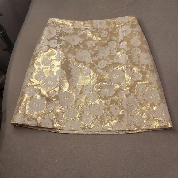 J. Crew Floral A Line Skirt Cream Gold Size 8 - Picture 1 of 6